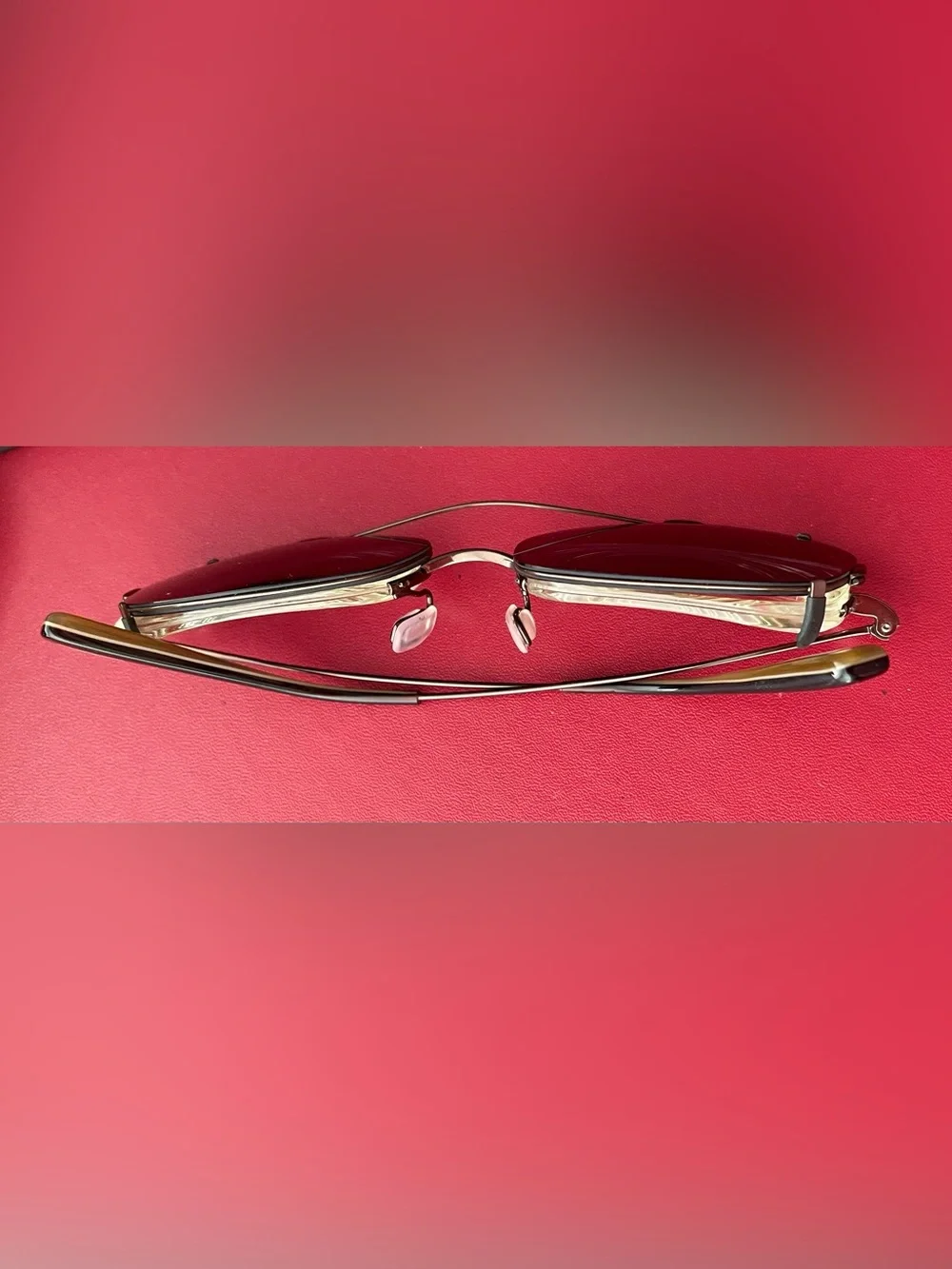 Oliver Peoples Gold Frame Prescription Glasses with Amber Temples &Dark Clip-On